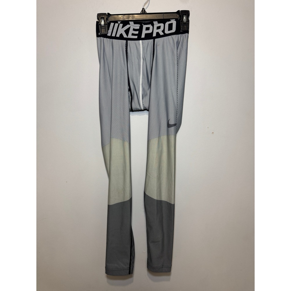 Nike Pro Mens Compression Tights Black White Striped Athletic Leggings Medium